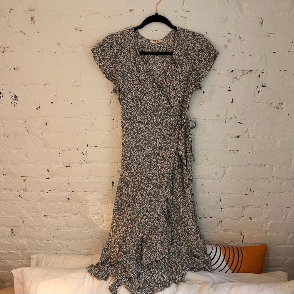Blue Floral Midi Wrap Dress